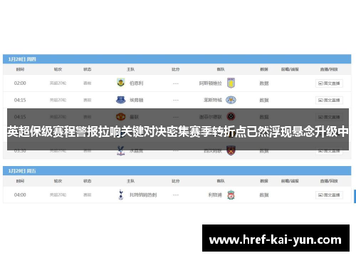 英超保级赛程警报拉响关键对决密集赛季转折点已然浮现悬念升级中 英超保级赛程警报拉响关键对决密集赛季转折点已然浮现悬念升级中